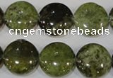 CGA214 15.5 inches 16mm flat round natural green garnet beads