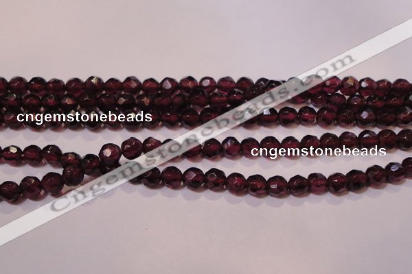 CGA361 14 inches 4mm faceted round natural red garnet beads wholesale