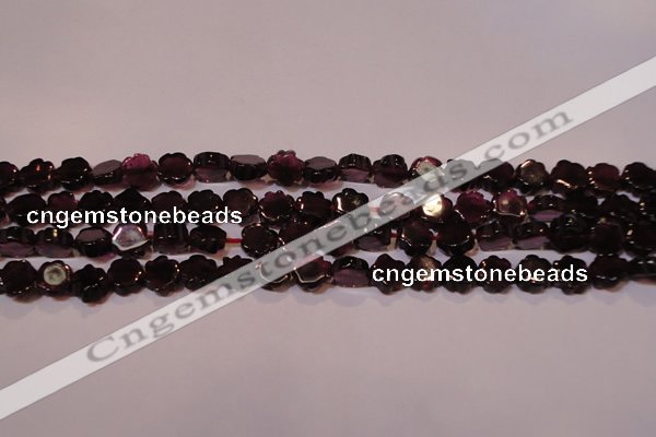 CGA386 15 inches 6mm carved flower natural red garnet beads wholesale