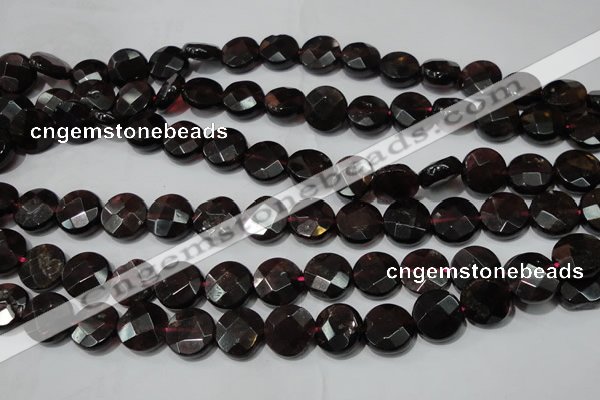 CGA477 15.5 inches 10mm faceted coin natural red garnet beads