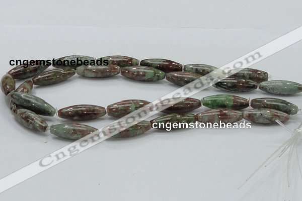 CGA55 15.5 inches 10*30mm rice red green garnet gemstone beads