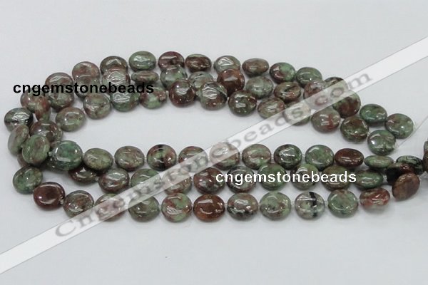 CGA59 15.5 inches 14mm flat round red green garnet gemstone beads