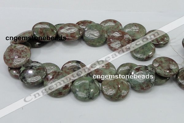 CGA61 15.5 inches 30mm flat round red green garnet gemstone beads