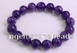 CGB2573 7.5 inches 12mm round charoite gemstone beaded bracelets