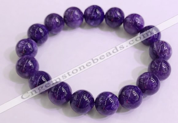 CGB2573 7.5 inches 12mm round charoite gemstone beaded bracelets