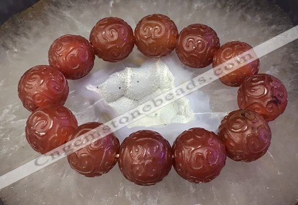 CGB3001 7.5 inches 19mm - 20mm carved round red agate bracelet