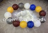 CGB3003 7.5 inches 16mm carved round mixed agate bracelet wholesale