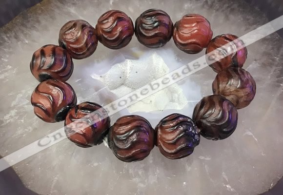 CGB3007 7.5 inches 16mm carved round agate bracelet wholesale