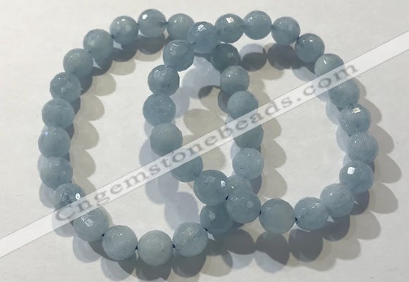 CGB4037 7.5 inches 8mm faceted round aquamarine beaded bracelets