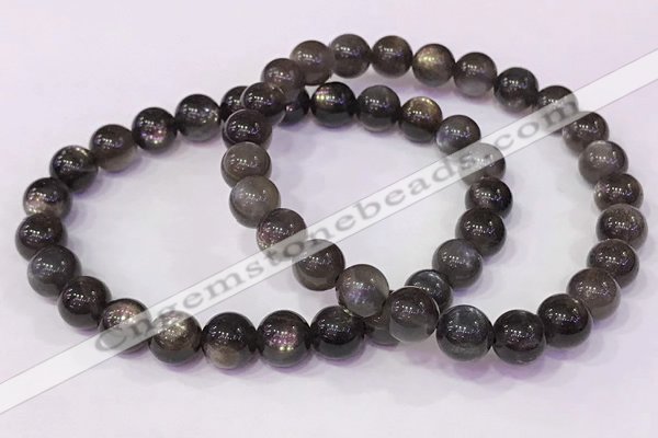 CGB4556 7.5 inches 7mm - 8mm round black sunstone beaded bracelets