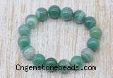 CGB5338 10mm, 12mm round green banded agate beads stretchy bracelets