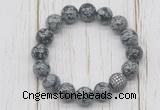 CGB5680 10mm, 12mm snowflake obsidian beads with zircon ball charm bracelets