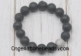 CGB5681 10mm, 12mm black lava beads with zircon ball charm bracelets