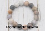 CGB5803 10mm, 12mm matte bamboo leaf agate beads with zircon ball charm bracelets