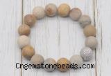 CGB5805 10mm, 12mm matte fossil coral beads with zircon ball charm bracelets