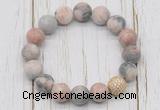 CGB5814 10mm, 12mm matte pink zebra jasper beads with zircon ball charm bracelets