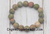CGB5823 10mm, 12mm matte unakite beads with zircon ball charm bracelets