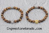 CGB6006 8mm round yellow tiger eye bracelet with lion head for men