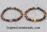 CGB6007 8mm round yellow tiger eye bracelet with leopard head for men