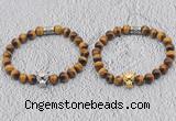 CGB6010 8mm round grade AA yellow tiger eye bracelet with leopard head for men