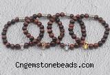 CGB6018 8mm round grade AA red tiger eye bracelet with skull for men