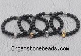 CGB6019 8mm round blue tiger eye bracelet with skull for men