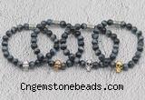 CGB6022 8mm round grade AA blue tiger eye bracelet with skull for men