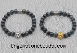 CGB6023 8mm round grade AA blue tiger eye bracelet with lion head for men