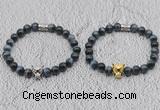 CGB6024 8mm round grade AA blue tiger eye bracelet with leopard head for men