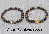 CGB6025 8mm round grade AA colorful tiger eye bracelet with lion head for men