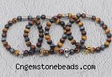 CGB6027 8mm round grade AA colorful tiger eye bracelet with skull for men