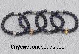 CGB6030 8mm round purple tiger eye bracelet with skull for men