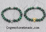 CGB6038 8mm round green tiger eye bracelet with leopard head for men