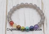 CGB6200 8mm round grey agate 7 chakra beaded mala stretchy bracelets