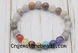 CGB6202 8mm bamboo leaf agate 7 chakra beaded mala stretchy bracelets