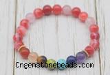 CGB6205 8mm red banded agate 7 chakra beaded mala stretchy bracelets