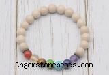 CGB6230 8mm white fossil jasper 7 chakra beaded mala stretchy bracelets