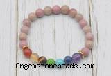 CGB6231 8mm pink wooden jasper 7 chakra beaded mala stretchy bracelets