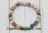 CGB6238 8mm brown zebra jasper 7 chakra beaded mala stretchy bracelets