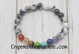 CGB6240 8mm black & white jasper 7 chakra beaded mala stretchy bracelets