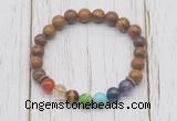 CGB6247 8mm elephant skin jasper 7 chakra beaded mala stretchy bracelets