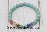 CGB6249 8mm sea sediment jasper 7 chakra beaded mala stretchy bracelets