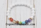 CGB6252 8mm white candy jade 7 chakra beaded mala stretchy bracelets