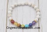 CGB6275 8mm white howlite 7 chakra beaded mala stretchy bracelets