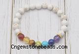 CGB6275 8mm white howlite 7 chakra beaded mala stretchy bracelets