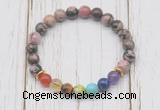 CGB6288 8mm rhodonite 7 chakra beaded mala stretchy bracelets