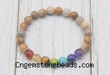 CGB6290 8mm fossil coral 7 chakra beaded mala stretchy bracelets