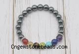 CGB6292 8mm hematite 7 chakra beaded mala stretchy bracelets