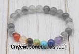 CGB6303 8mm cloudy quartz 7 chakra beaded mala stretchy bracelets