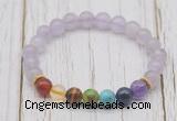 CGB6308 8mm lavender amethyst 7 chakra beaded mala stretchy bracelets